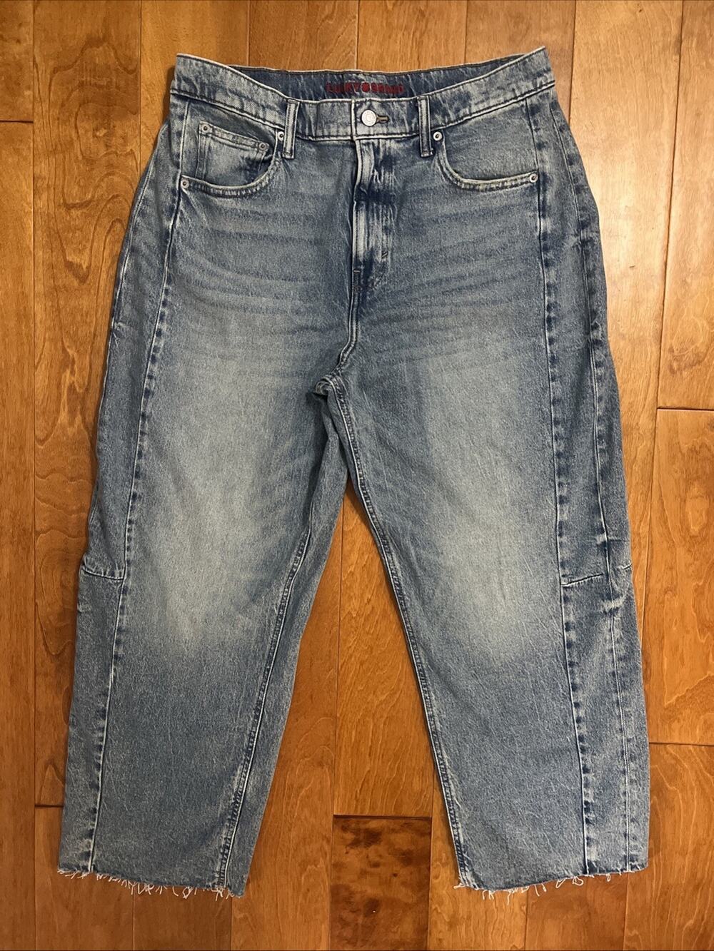 Lucky Brand Barrel Leg Jeans Size 12/31 A Raw Hem Blue Relaxed Retro